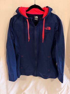 The North Face Navy Jacket with Bright Pink Accents